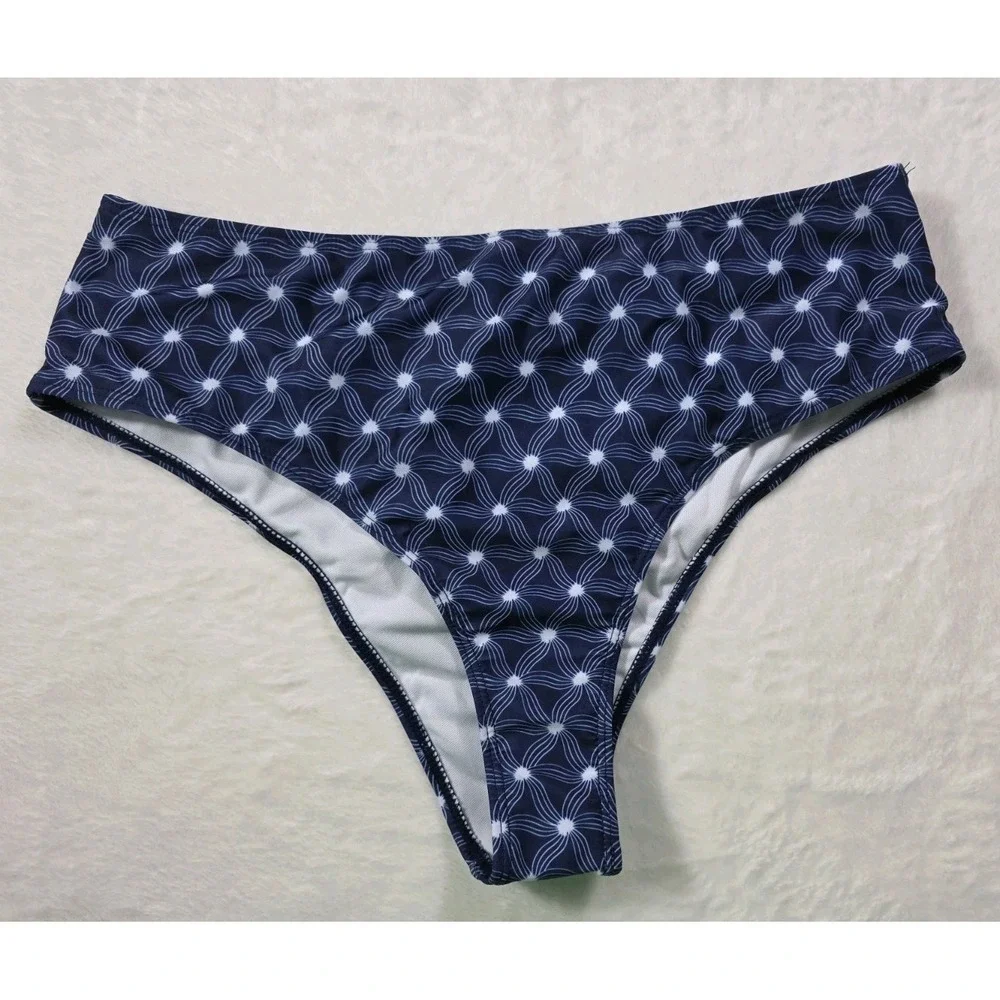 NWT Women's 2XL Navy One Shoulder Tankini Set Scallop Trim Swimwear